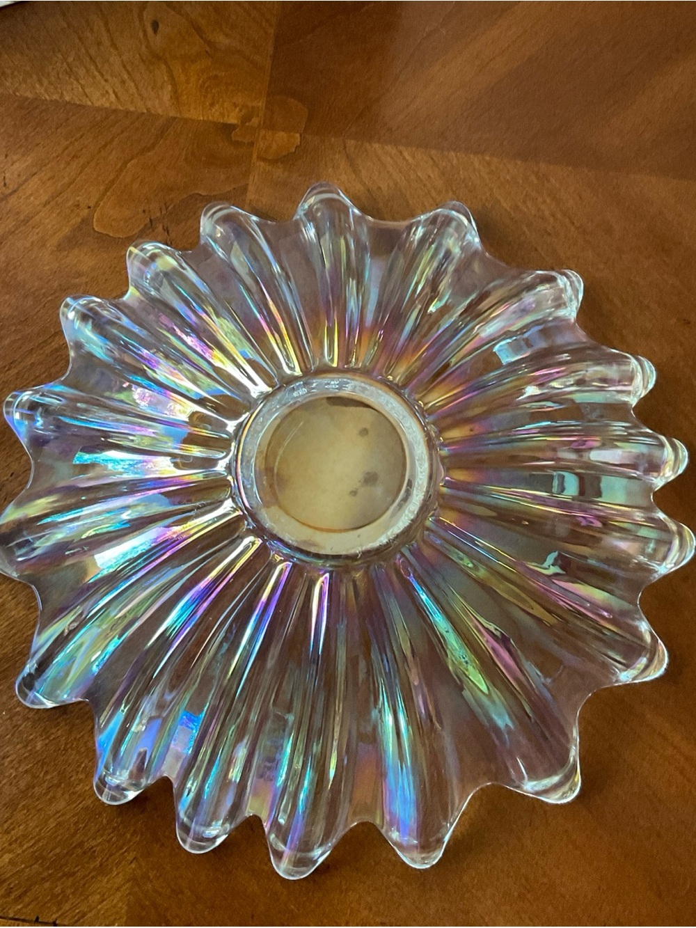 VTG 11” Federal Glass Celestial Iridescent Clear Glass Scalloped Ctr Piece Bowl - Picture 8 of 8